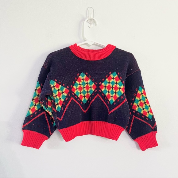 Vintage JPI Company Infant Sweater Red Blue Argyle Style w Diamonds Approx 18Mos - Picture 1 of 6